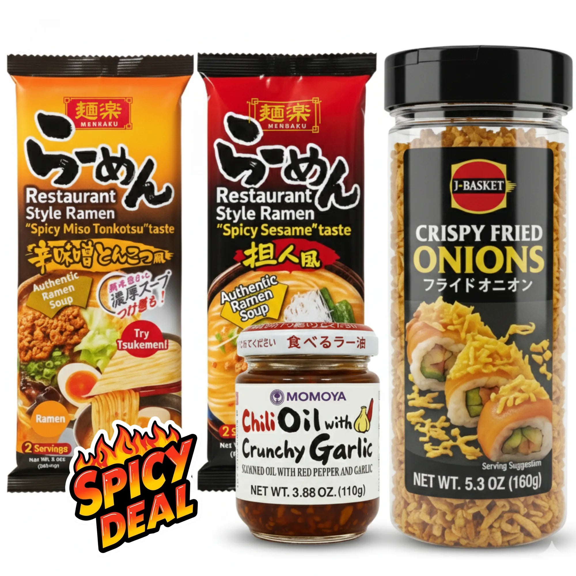 Tokyo Flavor Bomb Ramen Kit – Spicy Ramen, Crunchy Chili Oil & Crispy Onions (4-Pack)